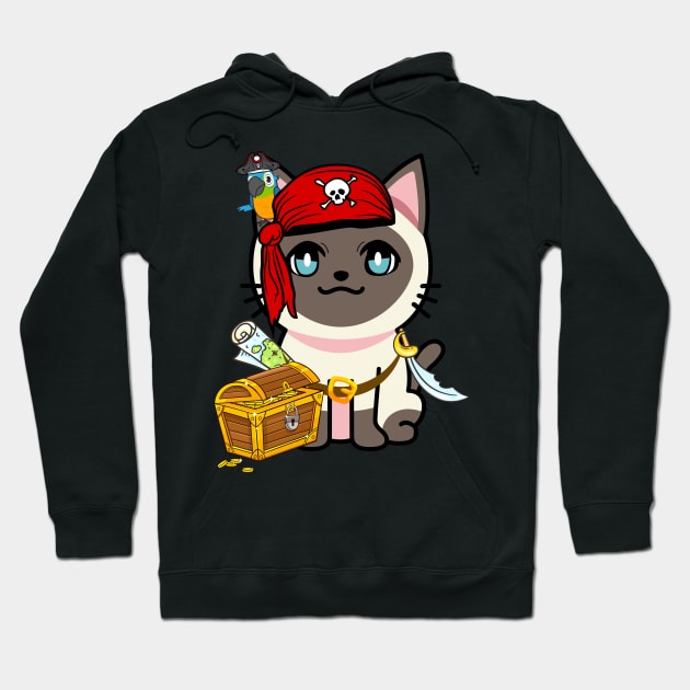 Cute siamese cat is a pirate Hoodie by Pet Station